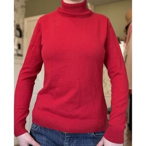Lands End Red Turtle Neck Soft Warm Cotton Sweater Women's Holiday Winter Small